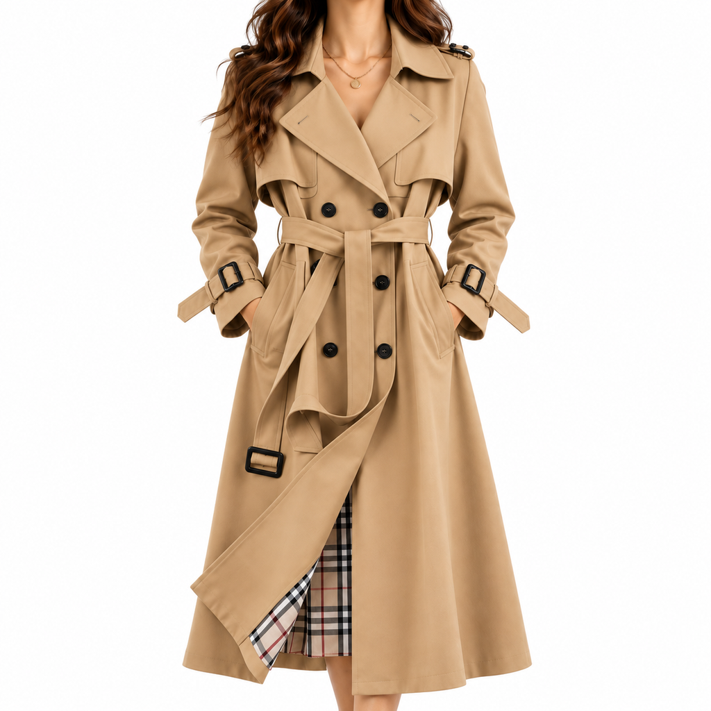 Women's Double-Breasted Belted Trench Coat